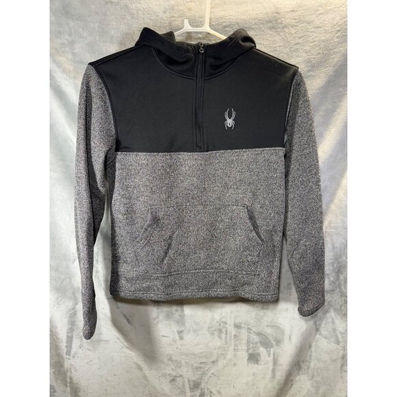 Spyder Sweater Men's Medium Hooded Half-Zip Sweater Black & Gray Polyester - Picture 15 of 16